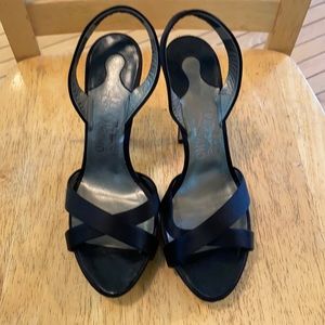 Salvatore Ferragamo black satin heels